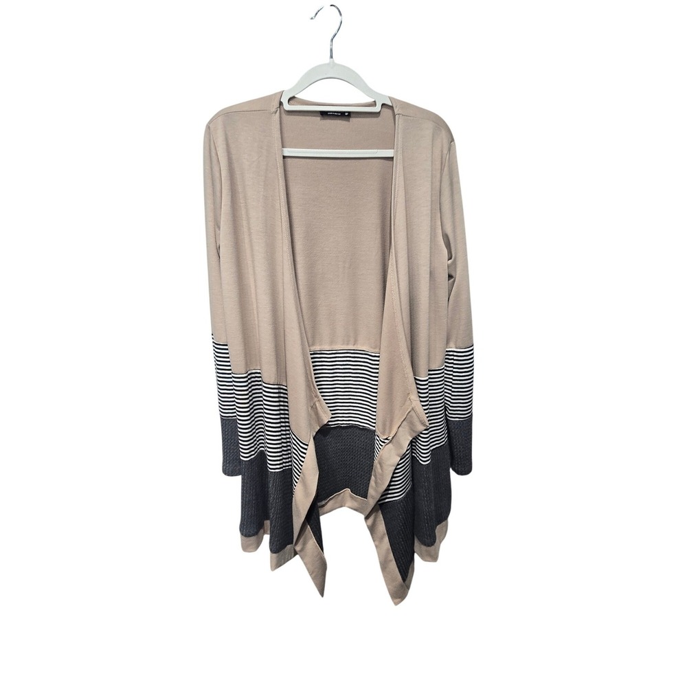 Heimish USA Cardigan Women Small Tan Colorblock Striped Open Front Casual